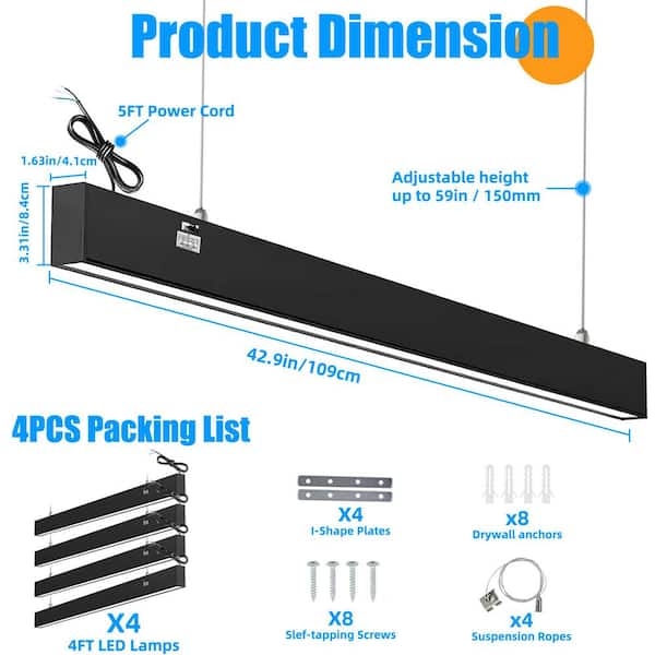 WING Series 4FT 40W Linkable LED Linear Light, 3000K/4000K/5000K Selec