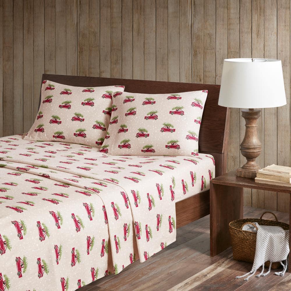 Queen Blue Plaid Cotton Flannel Sheet Set