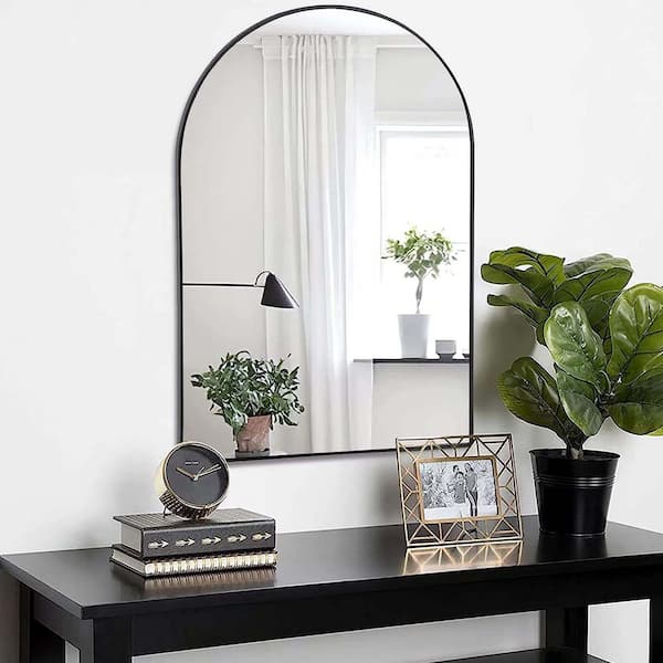 Unbranded 24 in. W x 36 in. H Arch Metal Framed Bathroom Mirror, Vanity Mirror Metal Framed, Anti-Rust, Tempered Glass, Black