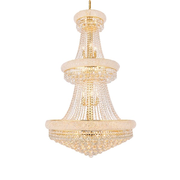 Unbranded Timeless Home 30 in. L x 30 in. W x 50 in. H 32-Light Gold Transitional Chandelier with Clear Crystal