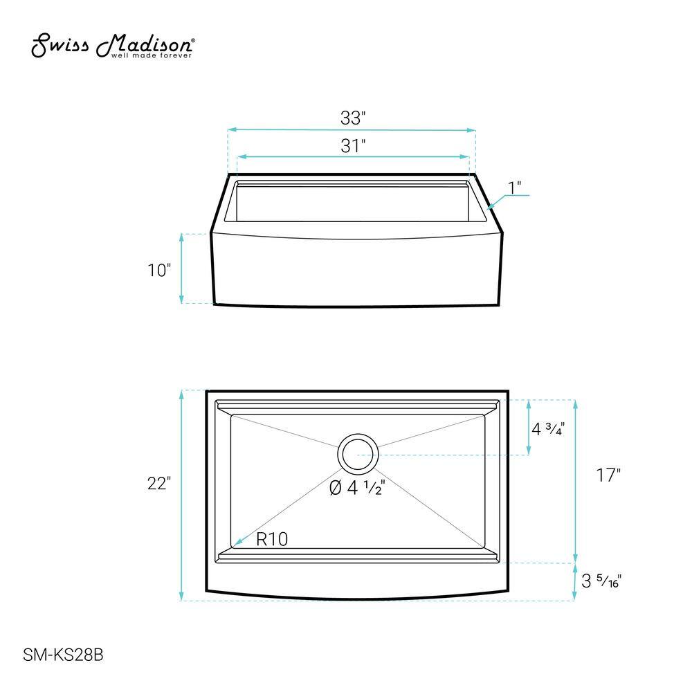 Tourner 33 x 22 Black Stainless Steel Single Basin Farmhouse Sink
