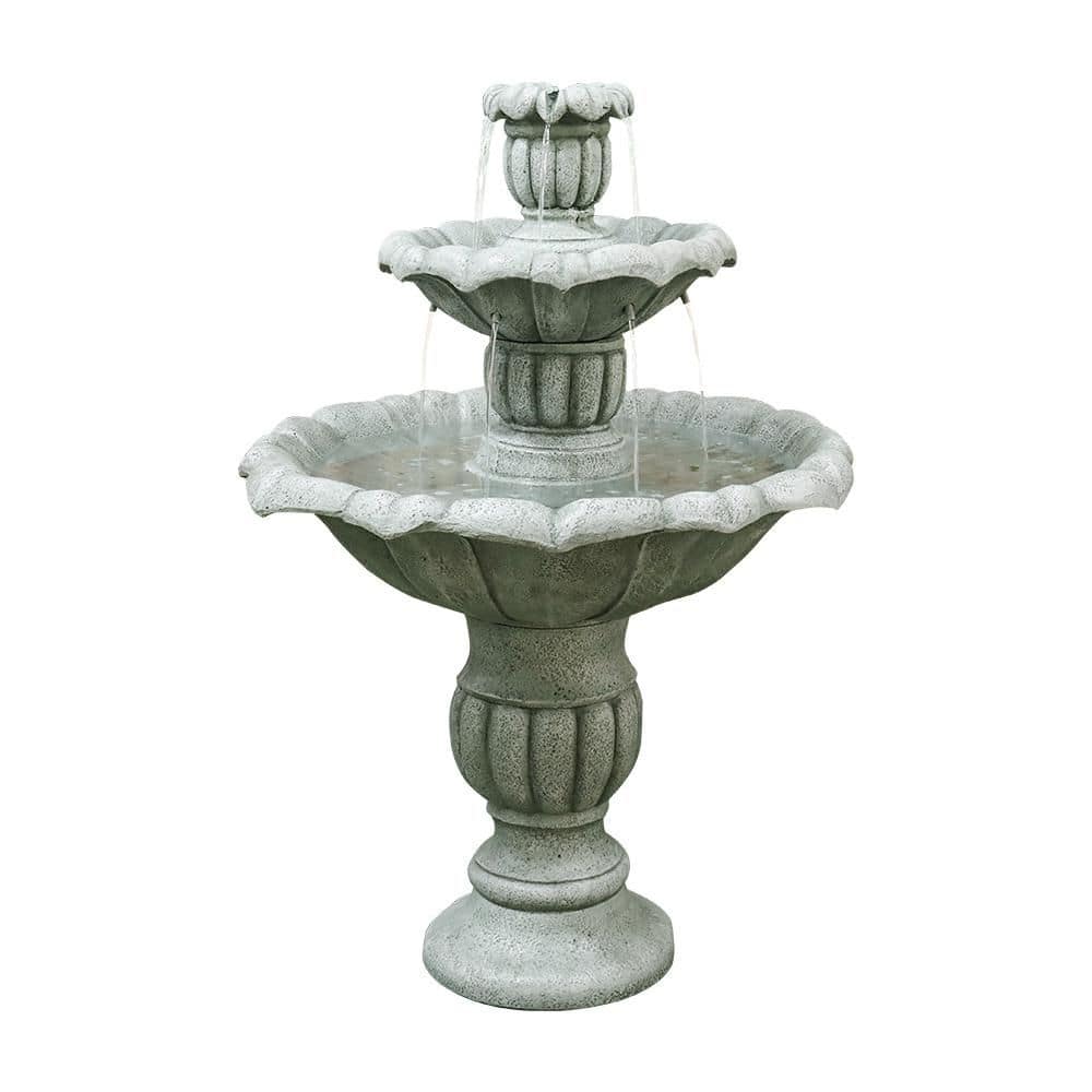 39.3in Cement Birdbath Garden Waterfall Fountain, 3-Tiered Pagoda Modern Outdoor Floor Standing Fountain for Home Decor price history on PriceWatchPro