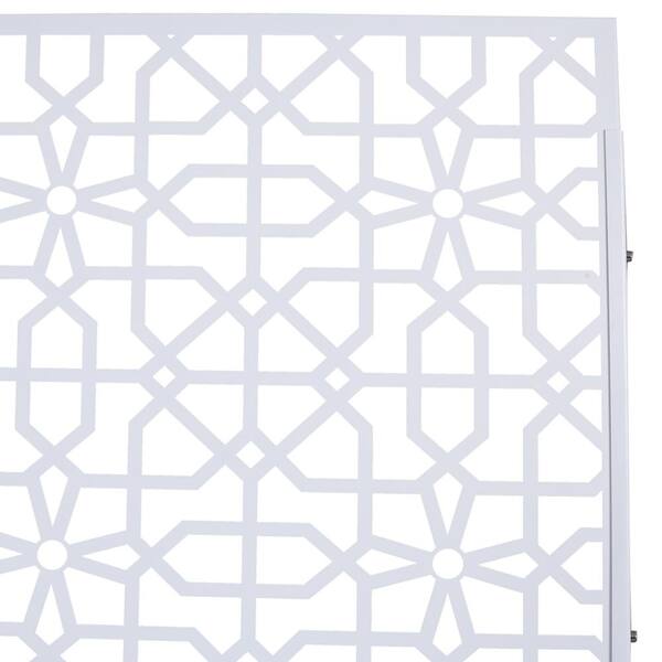 76 in. H x 48 in. W Metal Freestanding White Decorative Panel with Hollow Line Design for Balconies, Patios, and Gardens