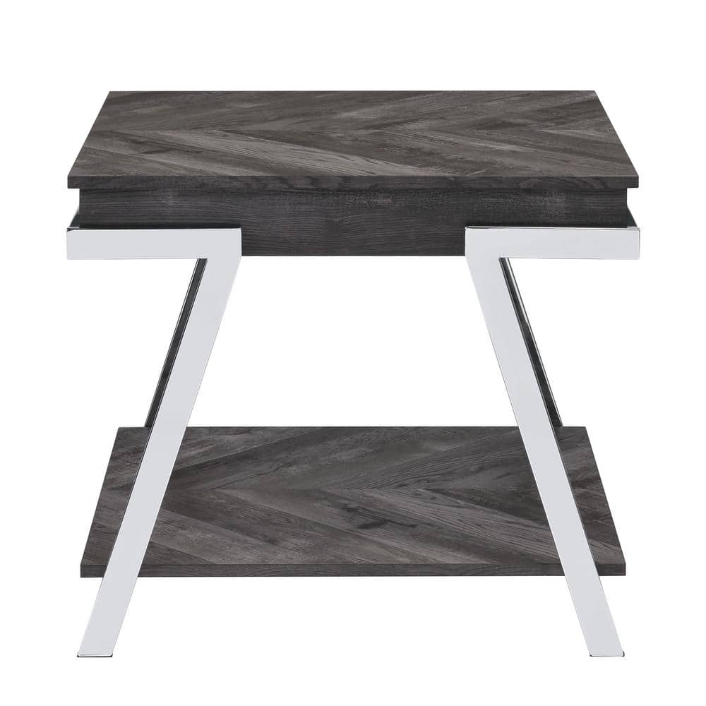 Roma Contemporary Dark Gray Wood & Chrome Rectangular End Table