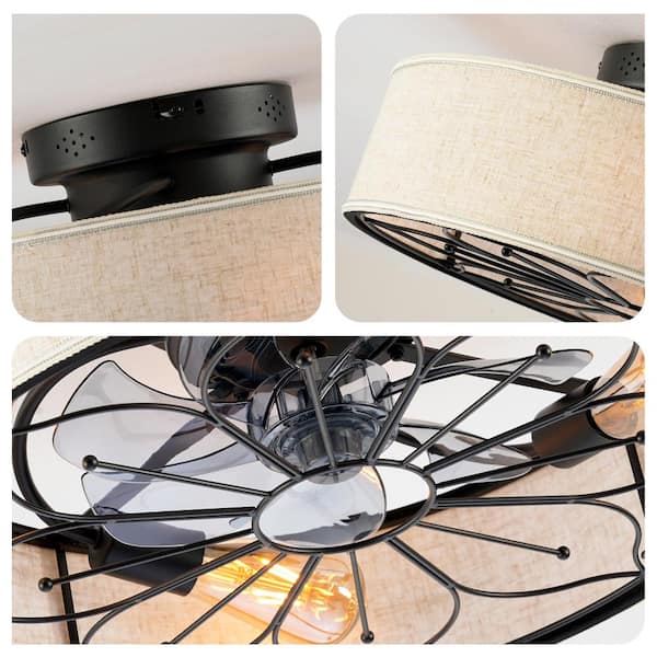Jushua 20 in. Low Profile Caged 7-ABS Blade Semi-Flush LED Mount
