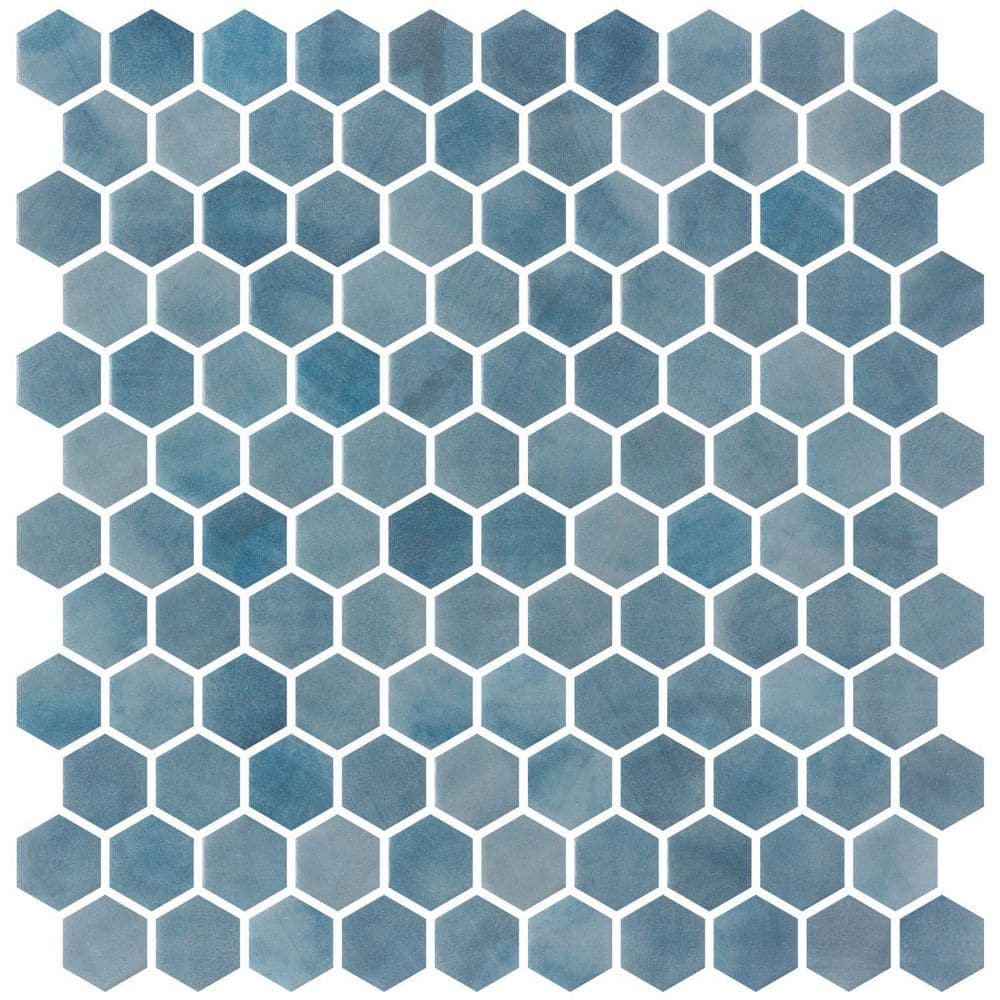 Watelle Fuzze 11.5 in. x 11.8 in. Matte Recycled Glass Hexagon Mosaic Wall 