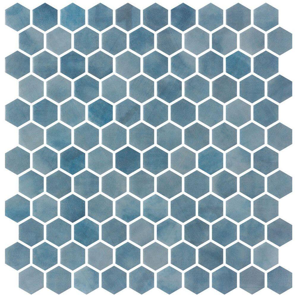 Watelle Fuzze 11.5 in. x 11.8 in. Matte Recycled Glass Hexagon Mosaic Wall 