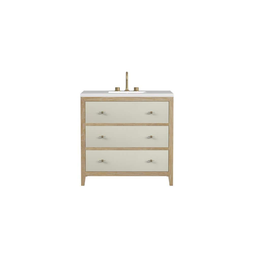 Celeste 36" Sunwashed Oak Single Vanity with Brass Knobs