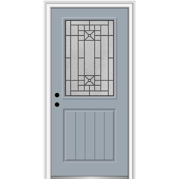 MMI Door 32 in. x 80 in. Courtyard Right-Hand 1/2-Lite Decorative Painted Fiberglass Smooth Prehung Front Door, 6-9/16 in. Frame