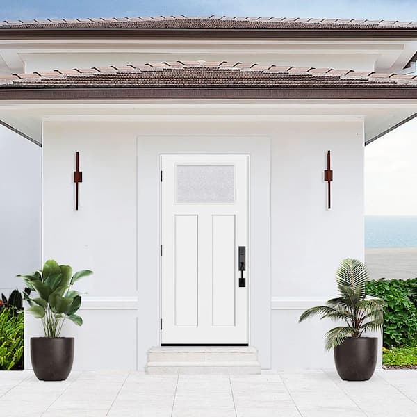 Palisade 36 in. x 80 in. 1/4 TopL MicroGranite Impact Glass RHOS Primed Fiberglass Prehung Front Door with 4-9/16 Frame