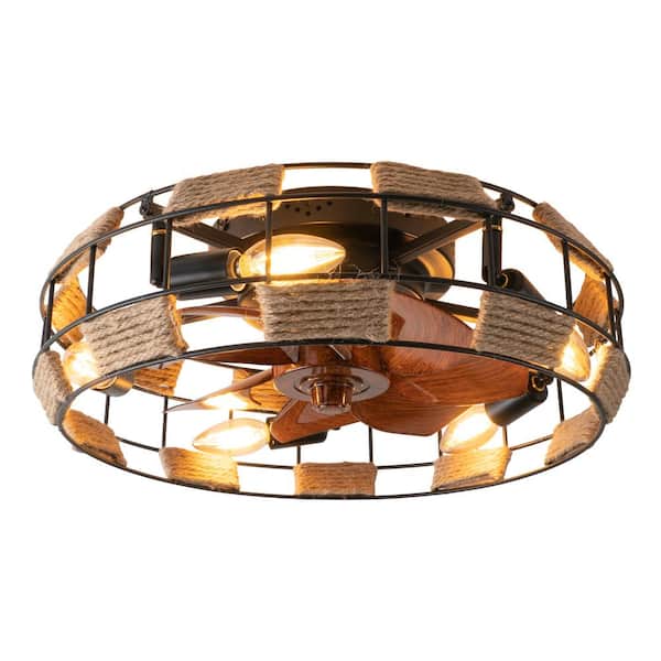 Tivleed 17.8 in. Indoor Hemp Rope Ceiling Fan Light (Brown) with Light Kit and Remote Control