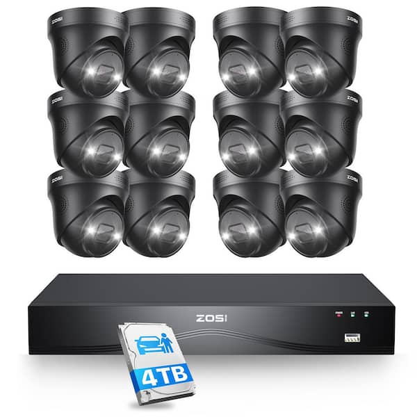 4K 8MP 24-Channel 4TB POE NVR Security Camera System with 12 Wired 8MP Outdoor Cameras, Dual-Disk, Built-in Cooling Fan
