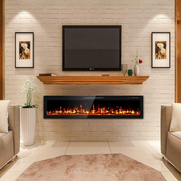 68 in. Wall Mount Metal Smart Electric Fireplace in Black, 2-heating Settings, Remote, 750/1500W, 5100BTU, 1-8H Timer