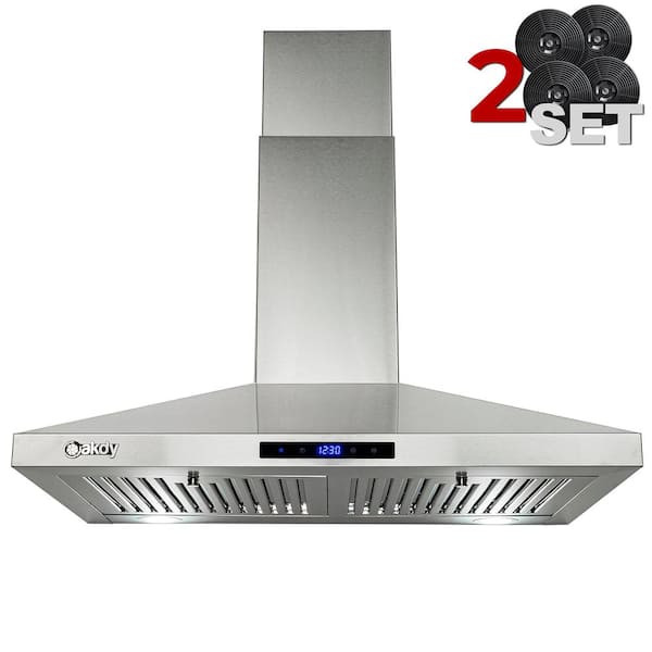 AKDY 30 in. Convertible Wall Mount Kitchen Range Hood in Stainless Steel with LED Lights and Carbon Filters