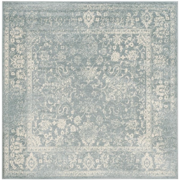 Adirondack Slate/Ivory 4 ft. x 4 ft. Border Distressed Square Area Rug