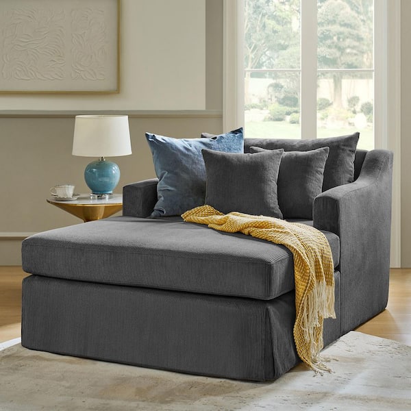 Massima Charcoal Polyester Slipcovered Chaise Lounge with 3-Pillows