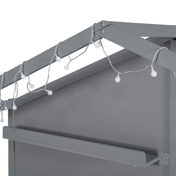 Gray Wood Frame Twin Size Platform Bed with Upholstered Sofa,Charging Station,Wireless Charging, Shelves and 2 Drawers