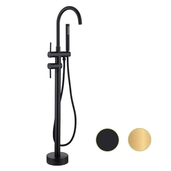 2-Handle Freestanding Tub Faucet with Hand Shower in Black