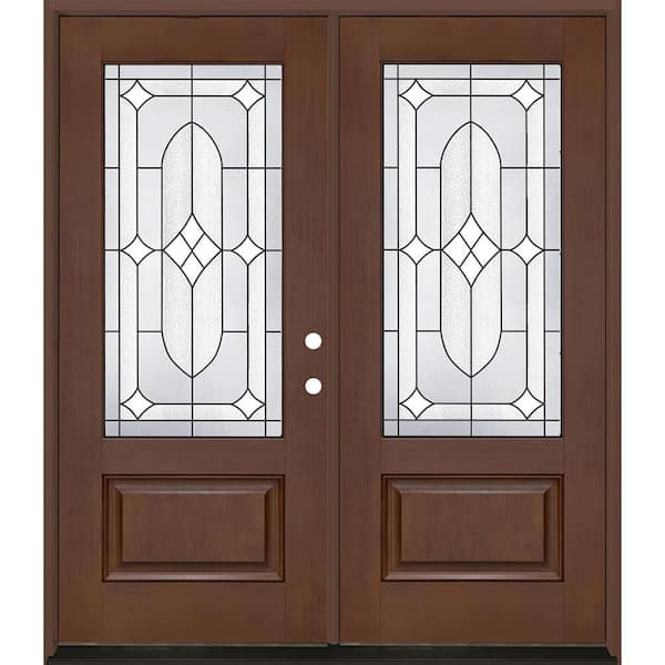 Regency 64 in. x 80 in. 3/4L Axis Glass LHIS Chestnut Stain Fiberglass Double Prehung Front Door with 6-9/16 Jamb