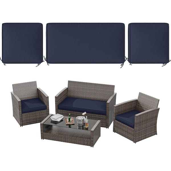 36 in. x 18 in. (3-Piece) Outdoor Patio Replacement Seat Cushions Fit for Loveseat Lounge Chair Furniture Navy Blue
