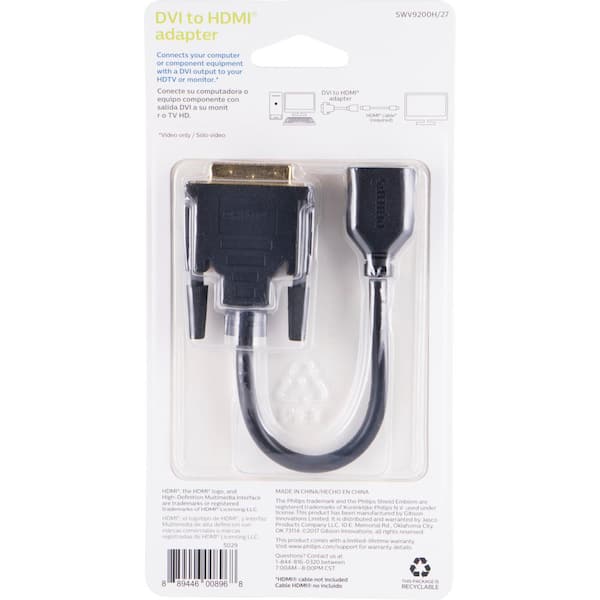 Speciaal spuiten Referendum Philips DVI to 4K HDMI 2.0 Cable Pigtail Adapter in Black SWV9200H/27 - The  Home Depot