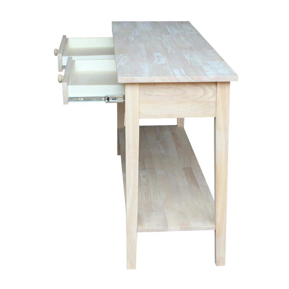 Spencer Extended Length Unfinished Light Brown Solid Wood Console Table with Storage