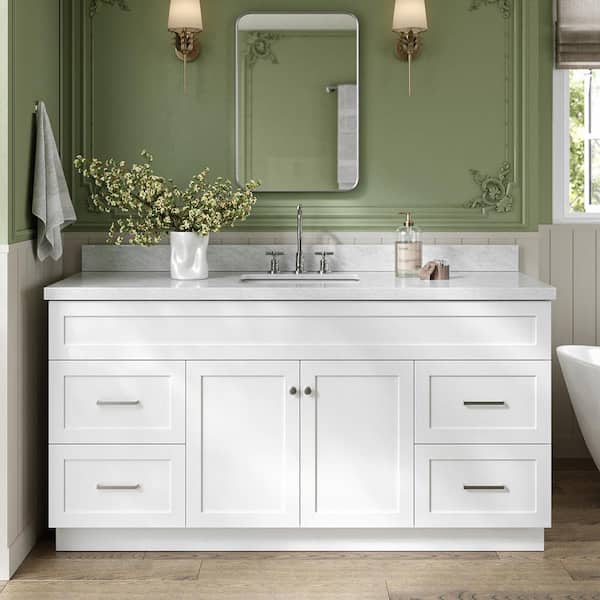 ARIEL Hamlet 67 in. W x 22 in. D x 36 Single Sink Freestanding Bath Vanity in White with Carrara White Marble Top