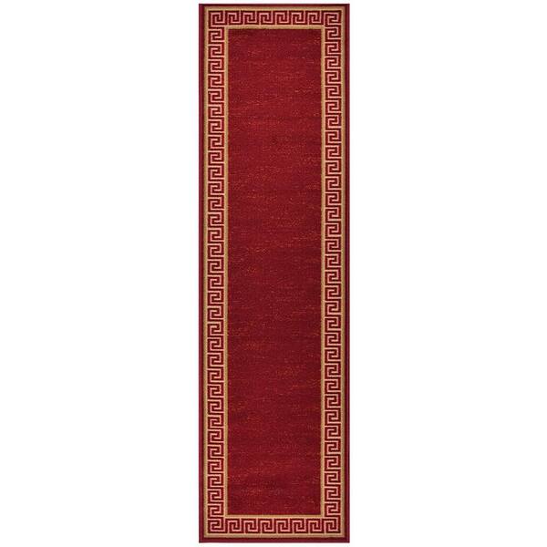 RugStylesOnline Meander Printed Design Red Color 23 " Width x 7' Your Choice Length Slip Resistant Rubber Stair Runner