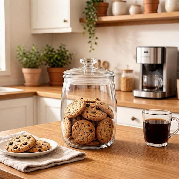 Mouth Apothecary Jar with Lid, 72 oz. Glass Cookie Jar, Clear Glass Container, Cookie, Candy, Sugar, Flour