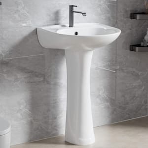 20 in. W x 17 in. D Pedestal Bathroom Sink Combo White Vitreous China Campact Novelty Sink w/Overflow and 1 Faucet Hole