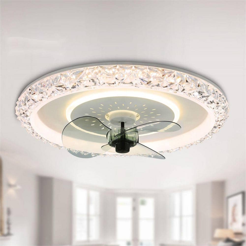 Oaks Aura 20 in. LED Indoor White Glam Crystal Low Profile Ceiling