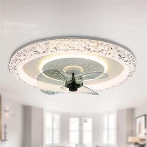 20 in. LED Indoor White Glam Crystal Low Profile Ceiling Fan with Light, 6- Speed Flush Mount Ceiling Fan with Remote