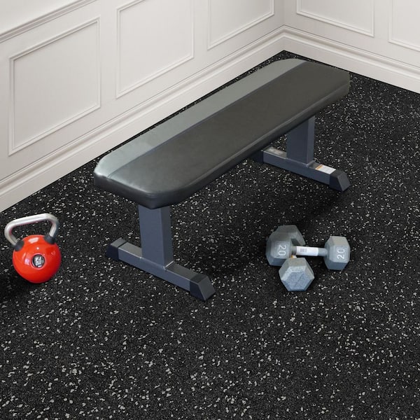 Rubber Gym Tiles with White Colored Flake 18 .in x 18 .in 8 mm