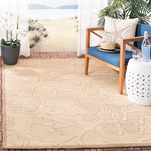 Courtyard Natural/Brown 2 ft. x 4 ft. Floral Indoor/Outdoor Patio  Area Rug
