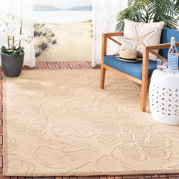 Courtyard Natural/Brown Doormat 2 ft. x 4 ft. Floral Indoor/Outdoor Patio Area Rug