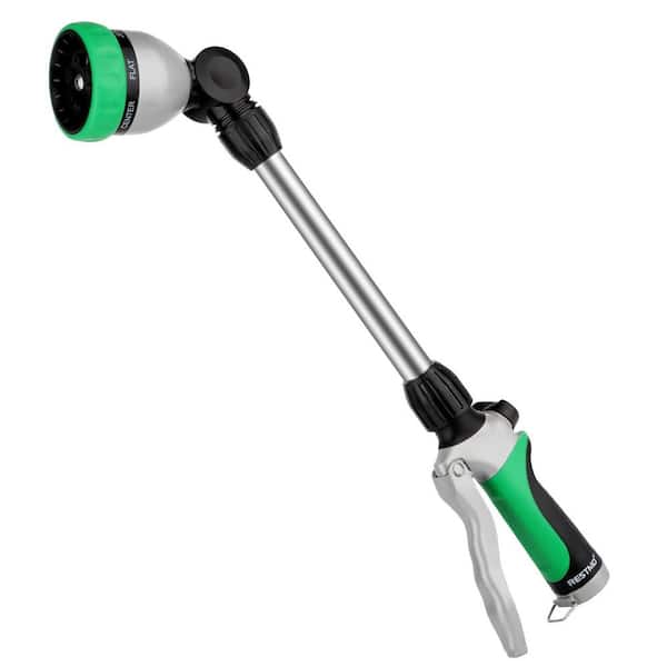 16 in. Green Metal Hose Wand with 180° Swivel Head, 7 Spray Patterns Flow Control, Garden Hose Nozzle Sprayer