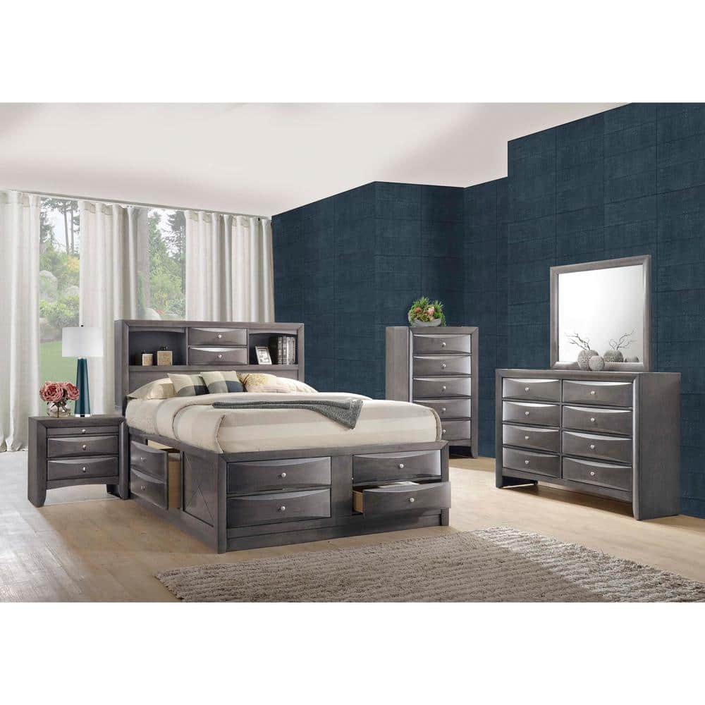 Transitional Gray 8-Drawer Dresser and Mirror Set with Nickel Hardware