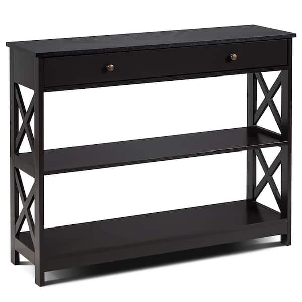 Espresso Heavy Duty 3-Tier MDF Wire Shelving Unit Entryway Table (12 in. W x 31 in. H x 39 in. D)