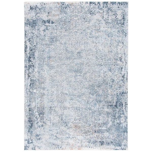 Parker 4 ft. x 6 ft. Blue/Taupe Distressed Geometric Area Rug