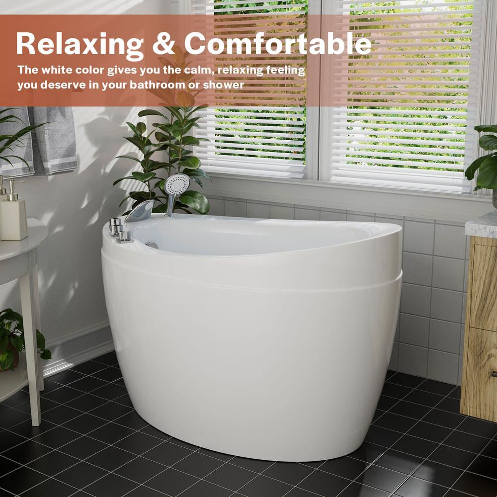 59'' White Acrylic Freestanding Soaking Bathtub with Faucet