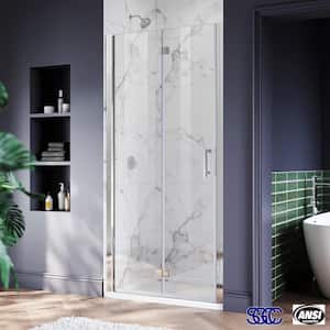 32 to 33-3/8 in. W x 72 in. H Bi-Fold Frameless Shower Doors in Chrome with Clear Glass