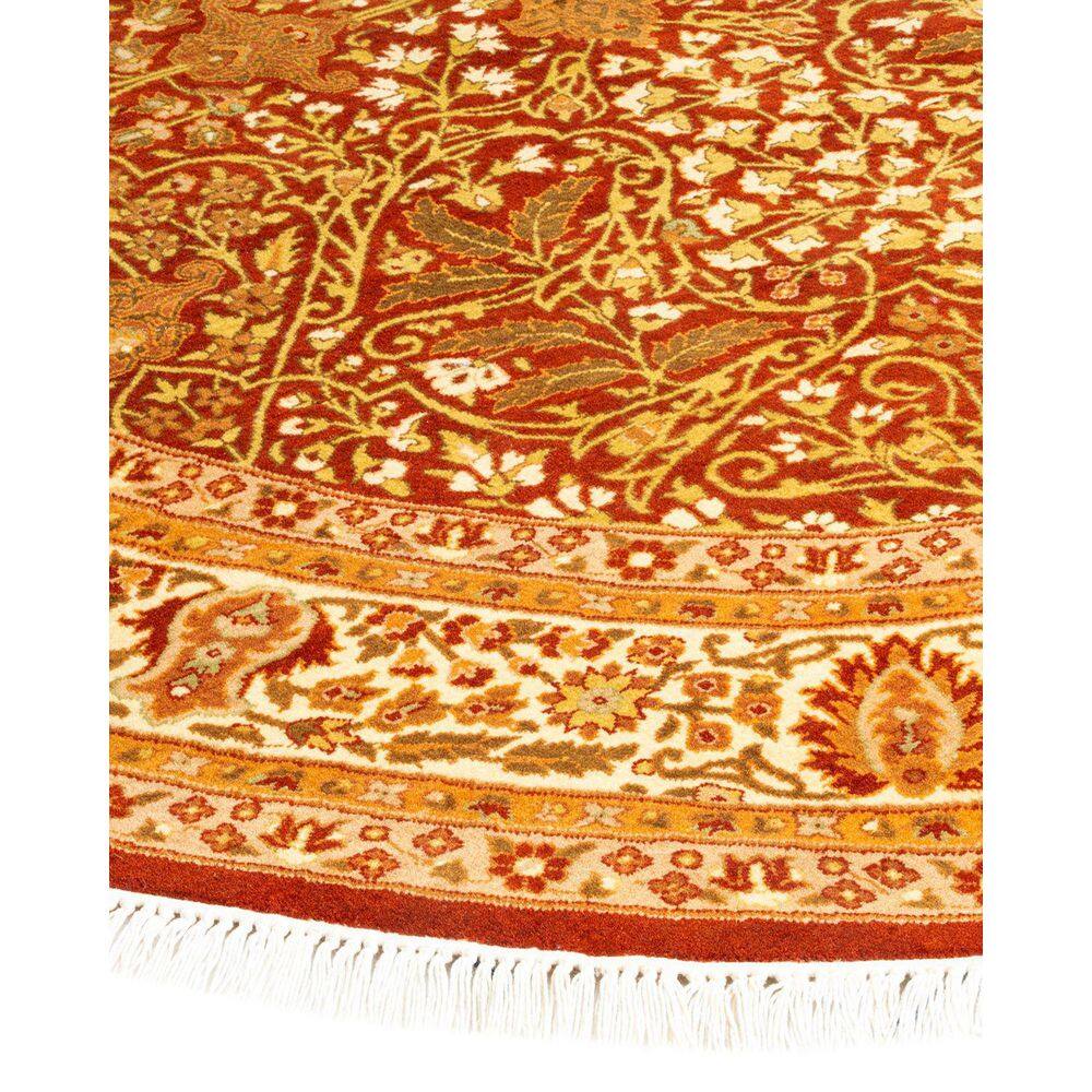 Elegant Hand-Knotted Red Wool Oriental Oval Rug, 91" x 61"