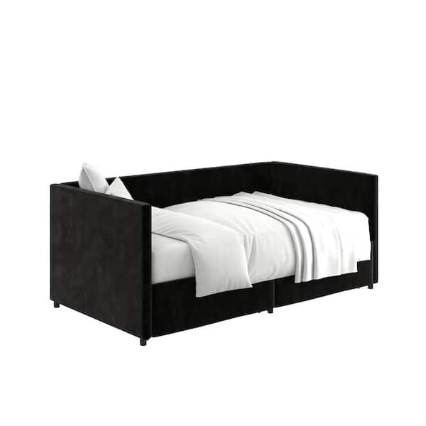 DHP Mya Upholstered Black Velvet Twin Size Daybed with Storage