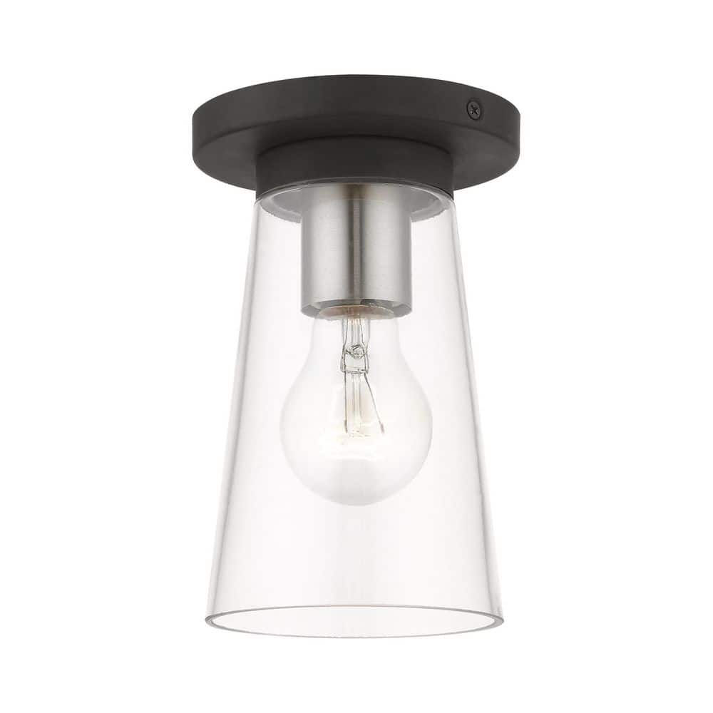 Black and Brushed Nickel Glass Indoor/Outdoor Flush Mount Light