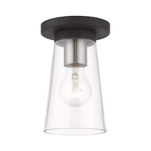Cityview 4.75 in. 1-Light Black Small Flush Mount with Clear Glass