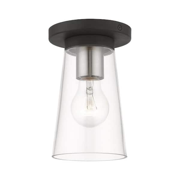 Livex Lighting Cityview 4.75 in. 1-Light Black Small Flush Mount with Clear Glass