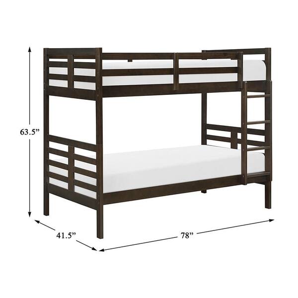 Lazzara Asker Dark Brown Finish Twin Over Twin Wood Bunk Bed with