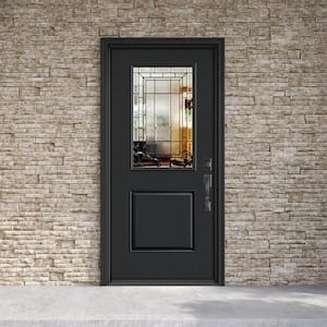 Performance Door System 36 in. x 80 in. 1/2 Lite Sequence Left-Hand Inswing Black Smooth Fiberglass Prehung Front Door