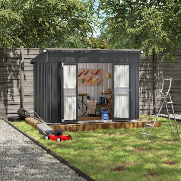 10 ft. W x 6 ft. D Gray Outdoor Metal Storage Shed with Double Lockable Doors (60 sq. ft.)