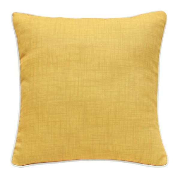 Commonwealth Home Fashions Cabana 18 in. x 18 in. Square Outdoor Reversible Throw Pillow in Yellow Textured Print